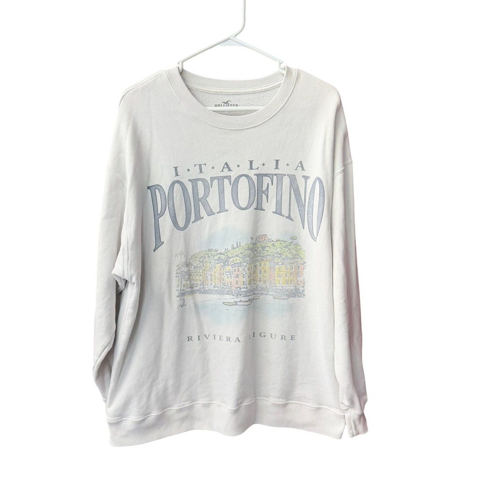 Hollister Sweatshirt Womens Large Off White Italia Portofino Graphic Pullover